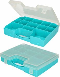 Forte Plastics 2x Opbergkoffertje opbergdoosjes 13-vaks blauw Sorteerdoos box Opbergers 27 5 x 20 5 x 3 cm Opbergbox