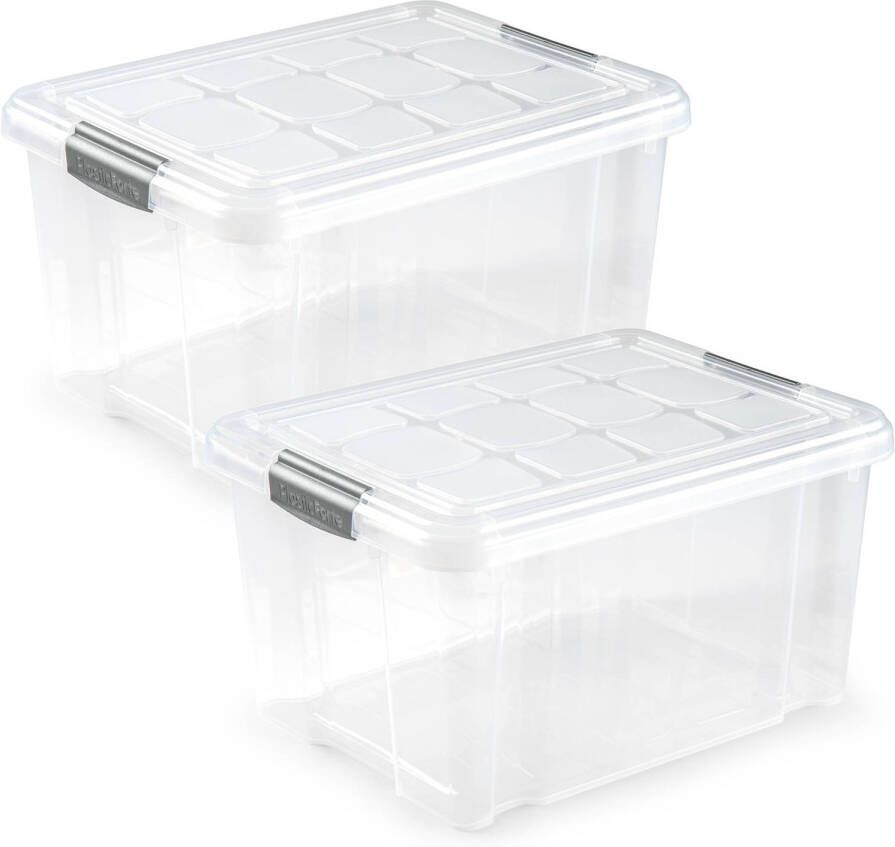 Forte Plastics 2x Opslagbakken organizers met deksel 25 liter 42 cm transparant Opbergbox