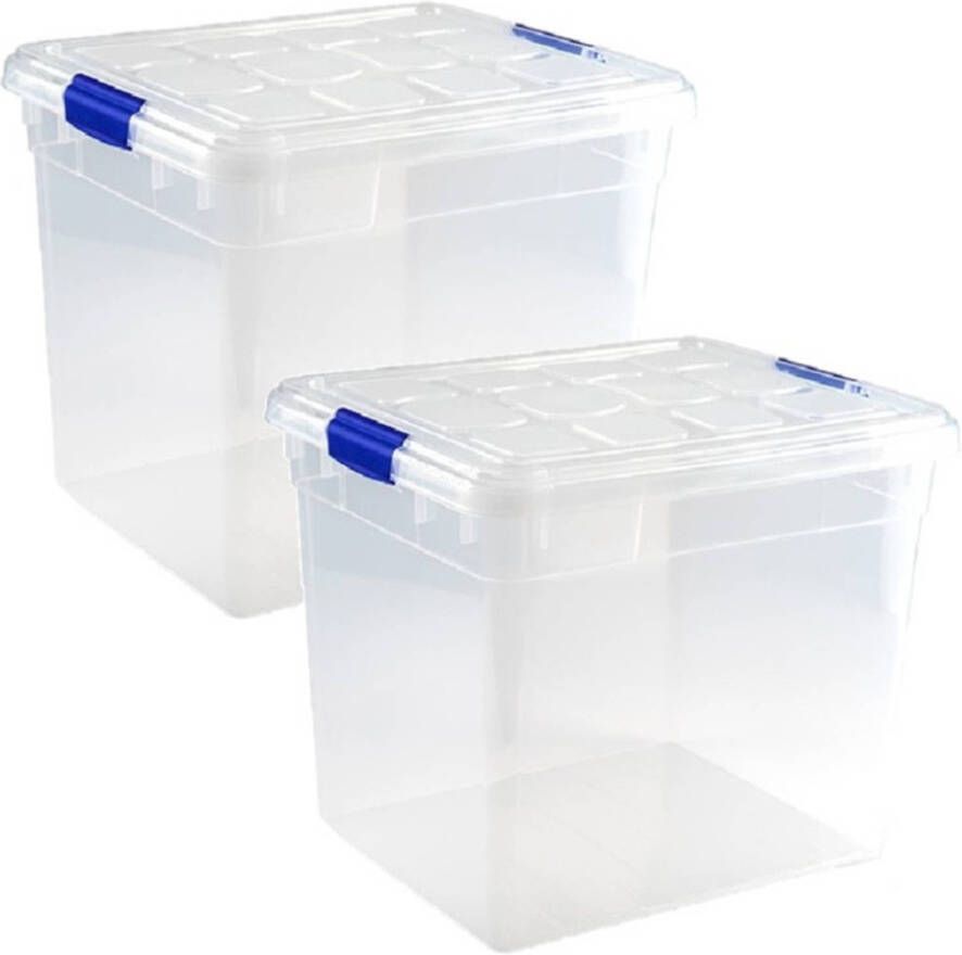 Forte Plastics 2x stuks Opslagbakken organizers met deksel 35 liter 42 x 36 x 35 cm transparant Opbergbakken Opbergbox