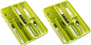 Forte Plastics 2x Stuks Bestekbakken bestekhouders 2 Lagen Lime Groen L40 X B30 X H7 Cm Bestekbakken