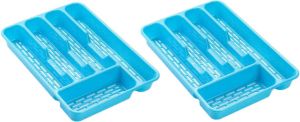 Forte Plastics 2x Stuks Bestekbakken bestekhouders 5-vaks Blauw L24 X B24 X H4 Cm Bestekbakken