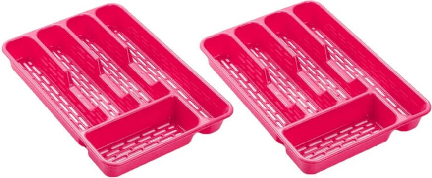 Forte Plastics 2x stuks bestekbakken bestekhouders 5-vaks roze L33 x B24 x H4 cm Bestekbakken