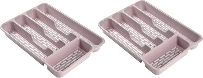 Forte Plastics 2x stuks bestekbakken bestekhouders 5-vaks roze L33 x B24 x H4 cm Bestekbakken