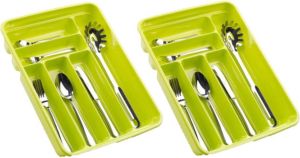 Forte Plastics 2x Stuks Bestekbakken bestekhouders 6-vaks Lime Groen L40 X B30 X H7 Cm Bestekbakken