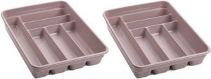 Forte Plastics 2x stuks bestekbakken bestekhouders 6-vaks roze L40 x B30 x H7 cm Bestekbakken