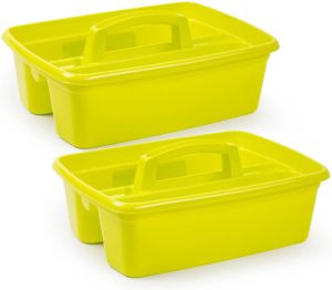 Forte Plastics 2x Stuks gele opbergbox opbergdoos mand met handvat 7 liter kunststof 39 x 29 x 16 cm Opbergbakken voor schoonmaakspullen Opbergbox