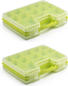 Forte Plastics 2x stuks opbergkoffertje opbergdoos sorteerboxen 22-vaks kunststof groen 28 x 21 x 6 cm Sorteerdoos kleine spulletjes Opbergbox