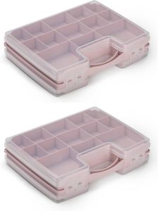 Forte Plastics 2x stuks opbergkoffertje opbergdoos sorteerboxen 21-vaks kunststof oud roze 28 x 21 x 6 cm Sorteerdoos kleine spulletjes Opbergbox