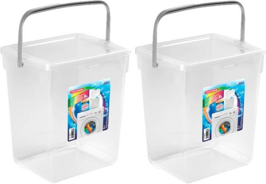 Forte Plastics 2x stuks opslagboxen emmers kunststof met deksel transparant 5 liter 20 x 17 x 23 cm Bewaarbak Opbergbox