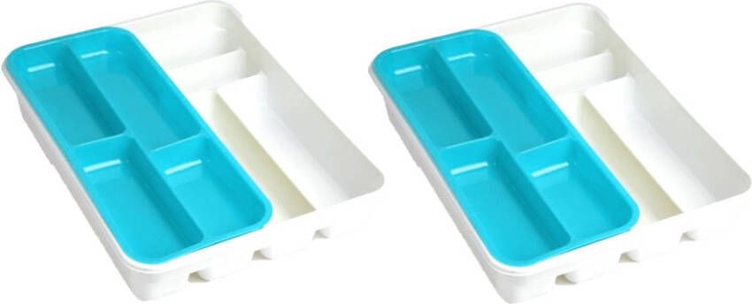 Forte Plastics 2x stuks witte bestekbak inzetbakken met blauw oplegbakje kunststof L40 x B30 cm Bestekbakken