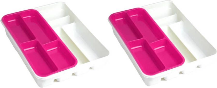 Forte Plastics 2x stuks witte bestekbak inzetbakken met roze oplegbakje kunststof L40 x B30 cm Bestekbakken