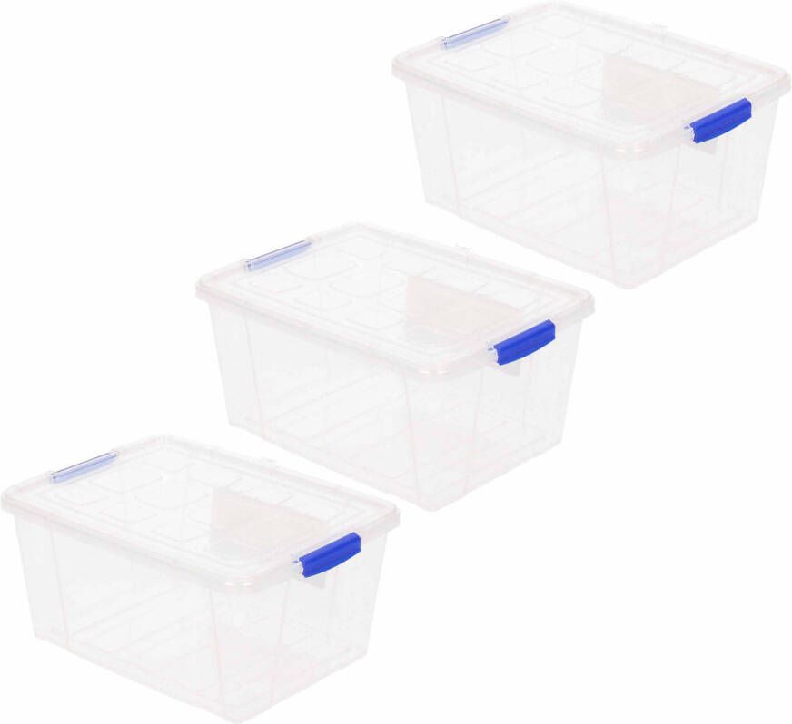 Forte Plastics 3x Opbergbakken organizers met deksel 16 liter 40 cm transparant Opbergbox