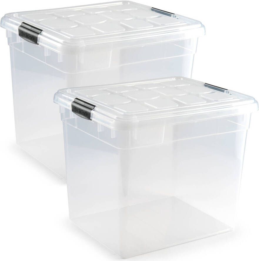 Forte Plastics 3x Opslagbakken organizers met deksel 35 liter transparant Opbergbox