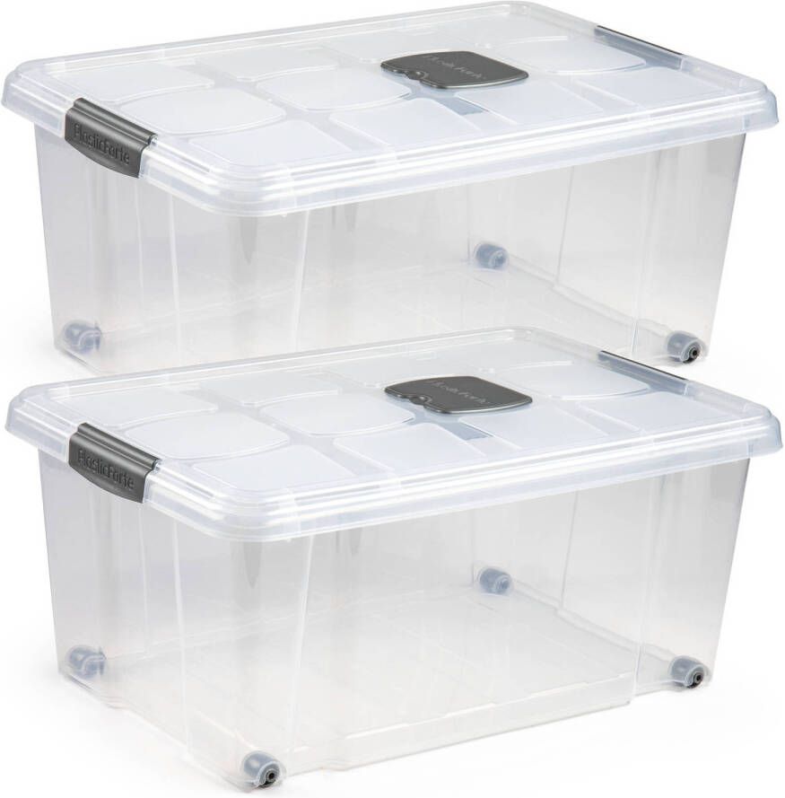 Forte Plastics 3x Opslagbakken organizers met deksel 36 liter 59 cm transparant Opbergbox