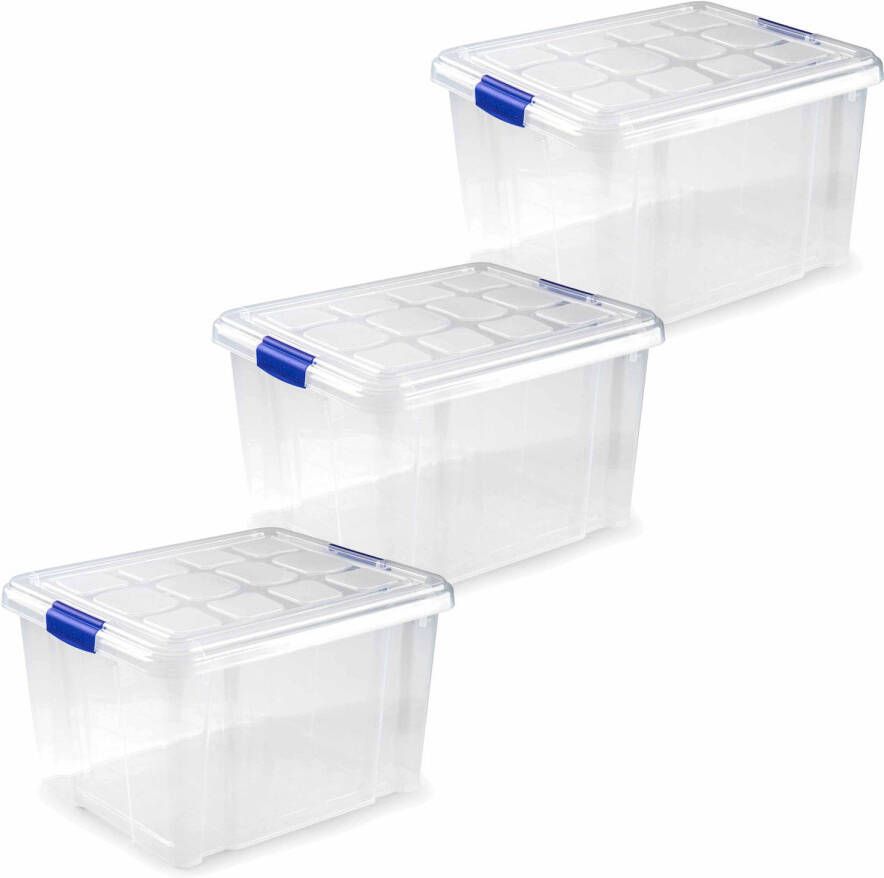 Forte Plastics 3x stuks opslagboxen bakken organizers met deksel 25 liter van 42 x 36 x 25 cm transparant plastic Opbergbox
