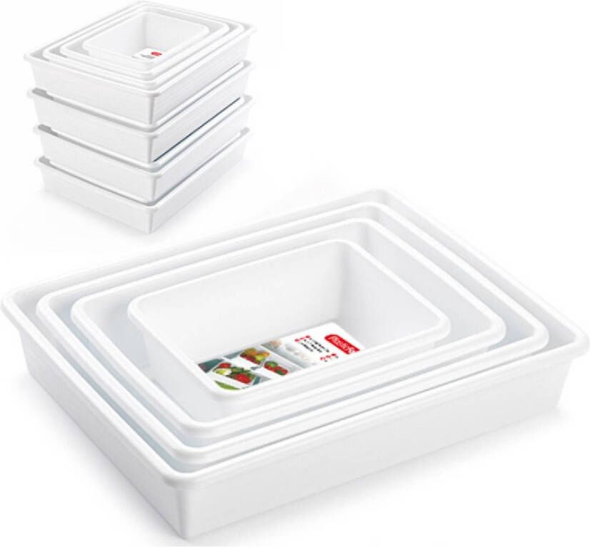 Forte Plastics 4x Opbergbakjes organizers voor in de koelkast wit Opbergbox