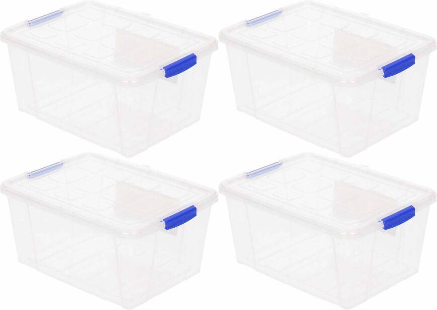 Forte Plastics 4x Opbergbakken organizers met deksel 16 liter 40 cm transparant Opbergbox