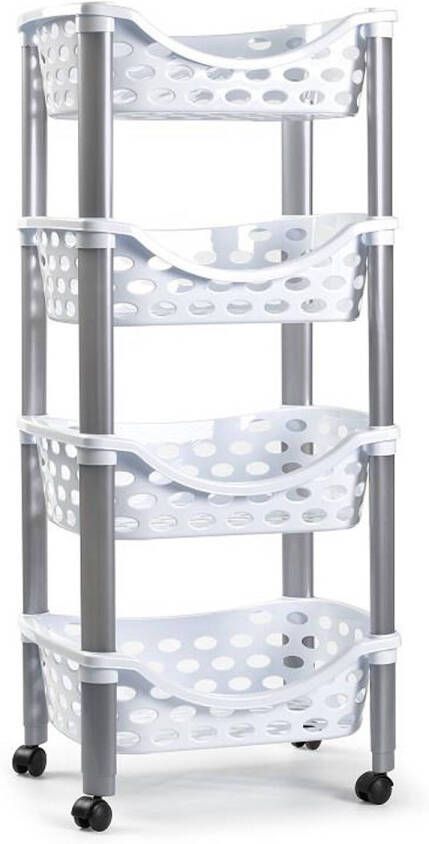 Forte Plastics Keukentrolley roltafel 4 laags kunststof wit 40 x 88 cm Opberg trolley
