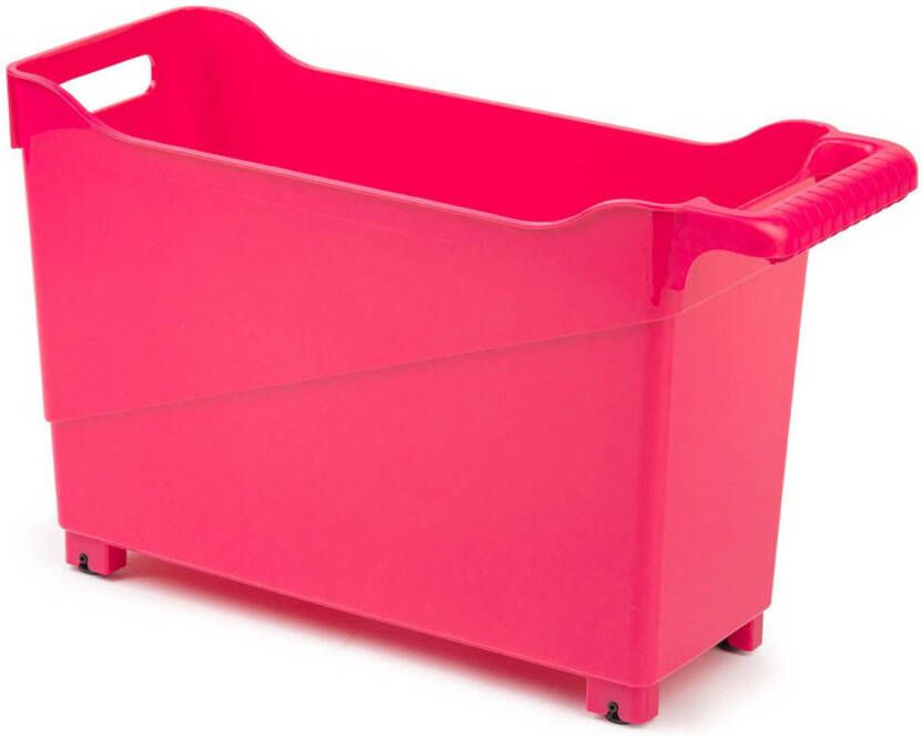 Forte Plastics Kunststof trolley fuchsia roze op wieltjes L45 x B17 x H29 cm Voorraad opberg boxen bakken Opberg trolley