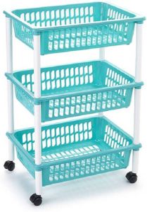 Forte Plastics Opberg organiser trolleys roltafels met 3 manden 62 cm in het turquoise blauw Etagewagentje karretje met opbergkratten Opberg trolley