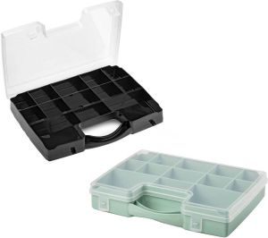 Forte Plastics Opberg Vakjes Doos sorteerbox 13-vaks Kunststof 27 X 20 X 3 Cm Zwart En Groen Opbergbox