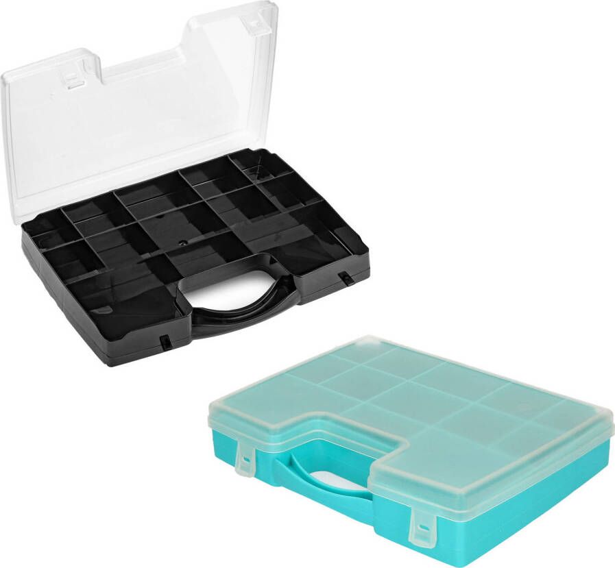 Forte Plastics Opberg vakjes doos Sorteerbox 13-vaks kunststof 27 x 20 x 3 cm zwart blauw Opbergbox