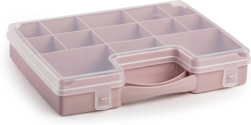 Forte Plastics Opbergkoffertje opbergdoos sorteerbox 13-vaks kunststof oud roze 27 x 20 x 3 cm Opbergbox