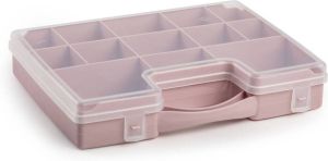 Forte Plastics Opbergkoffertje opbergdoos sorteerbox 13-vaks kunststof oud roze 27 x 20 x 3 cm Sorteerdoos kleine spulletjes Opbergbox