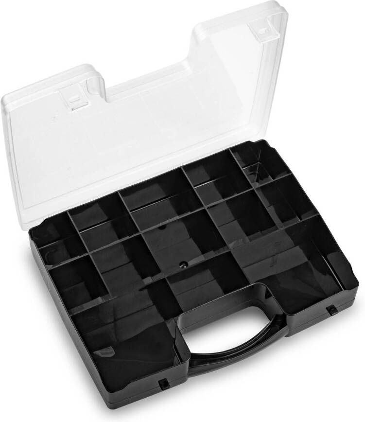 Forte Plastics Opbergkoffertje opbergdoos sorteerbox 13-vaks kunststof zwart 27 x 20 x 3 cm Opbergbox
