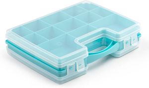 Forte Plastics Opbergkoffertje opbergdoos sorteerbox 22-vaks kunststof blauw 28 x 21 x 6 cm Opbergbox