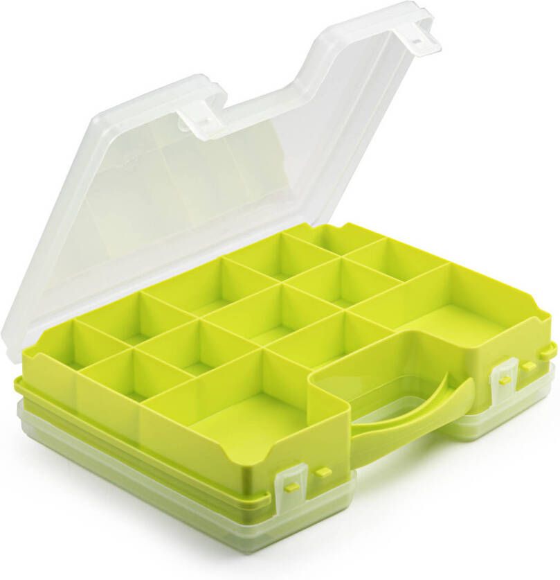 Forte Plastics Opbergkoffertje opbergdoos sorteerbox 22-vaks kunststof groen 28 x 21 x 6 cm Opbergbox