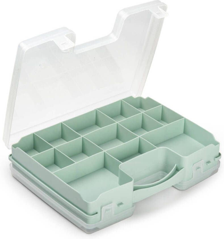 Forte Plastics Opbergkoffertje opbergdoos sorteerbox 22-vaks kunststof mintgroen 28 x 21 x 6 cm Opbergbox