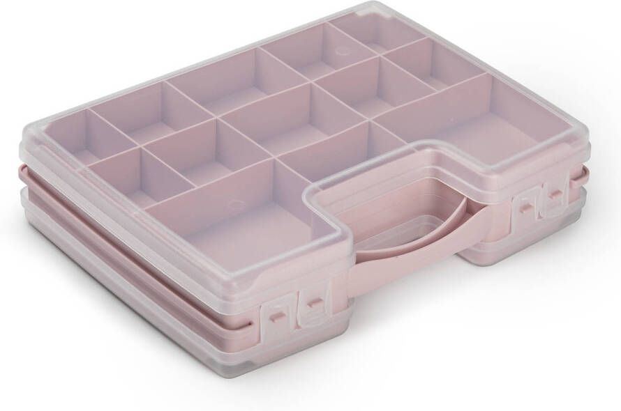Forte Plastics Opbergkoffertje opbergdoos sorteerbox 22-vaks kunststof oud roze 28 x 21 x 6 cm Opbergbox