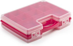 Forte Plastics Opbergkoffertje opbergdoos sorteerbox 22-vaks kunststof roze 28 x 21 x 6 cm Opbergbox