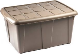 Forte Plastics Opslagbox kist van 60 liter met deksel Beige kunststof 63 x 46 x 32 cm Opbergbox