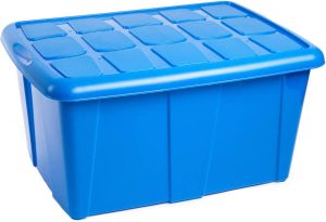 Forte Plastics Opslagbox kist van 60 liter met deksel Blauw kunststof 63 x 46 x 32 cm Opbergbox
