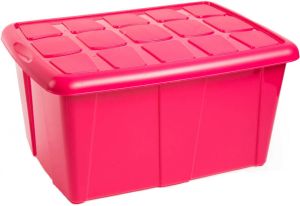 Forte Plastics Opslagbox kist van 60 liter met deksel Fuchsia roze kunststof 63 x 46 x 32 cm Opbergbox