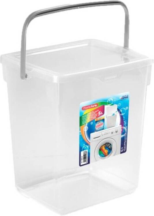 Forte Plastics Opslagbox emmer kunststof met deksel transparant 5 liter 20 x 17 x 23 cm Bewaarbak Opbergbox