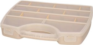 Forte Plastics Plasticforte Opbergkoffertje opbergdoos sorteerbox 13-vaks kunststof beige 25 x 21 x 4 cm Opbergbox