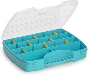 Forte Plastics Plasticforte Opbergkoffertje opbergdoos sorteerbox 13-vaks kunststof blauw 25 x 21 x 4 cm Opbergbox