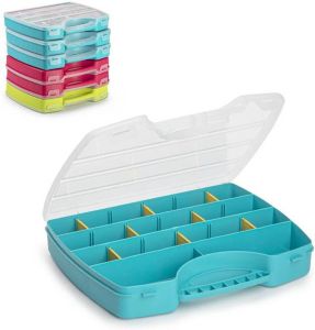 Forte Plastics Plasticforte Opbergkoffertje opbergdoos sorteerbox 13-vaks kunststof groen 25 x 21 x 4 cm Opbergbox