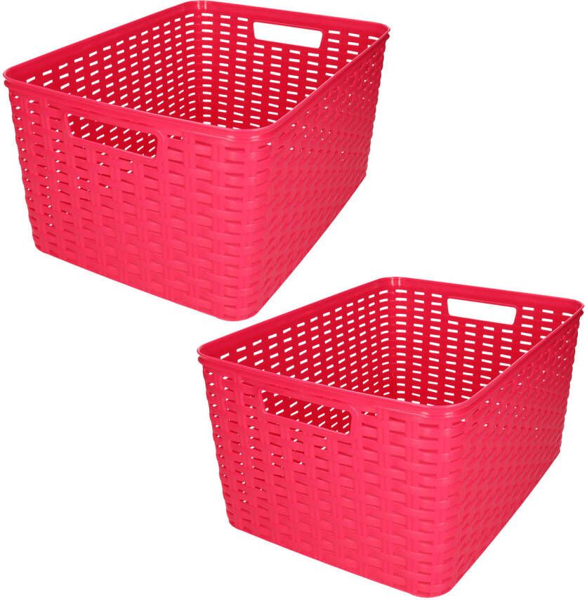 Forte Plastics Plasticforte opbergmand kastmandje 2x 18 liter fuchsia roze kunststof 28 x 38 x 19 cm Opbergbox