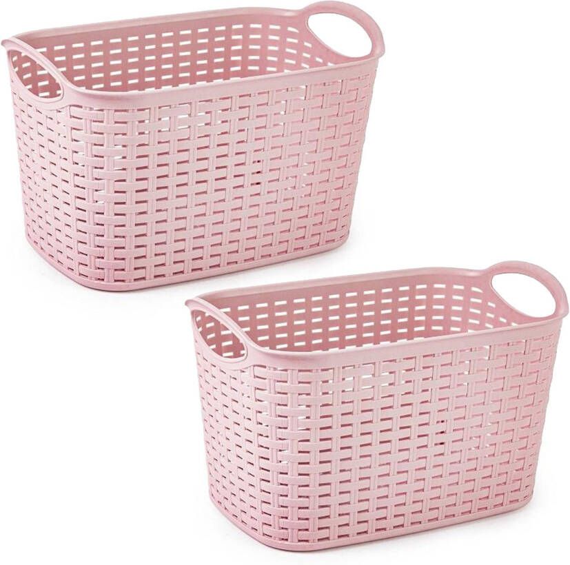 Forte Plastics Plasticforte opbergmand kastmandje 2x 19 liter roze kunststof 29 x 39 x 25 cm Opbergbox