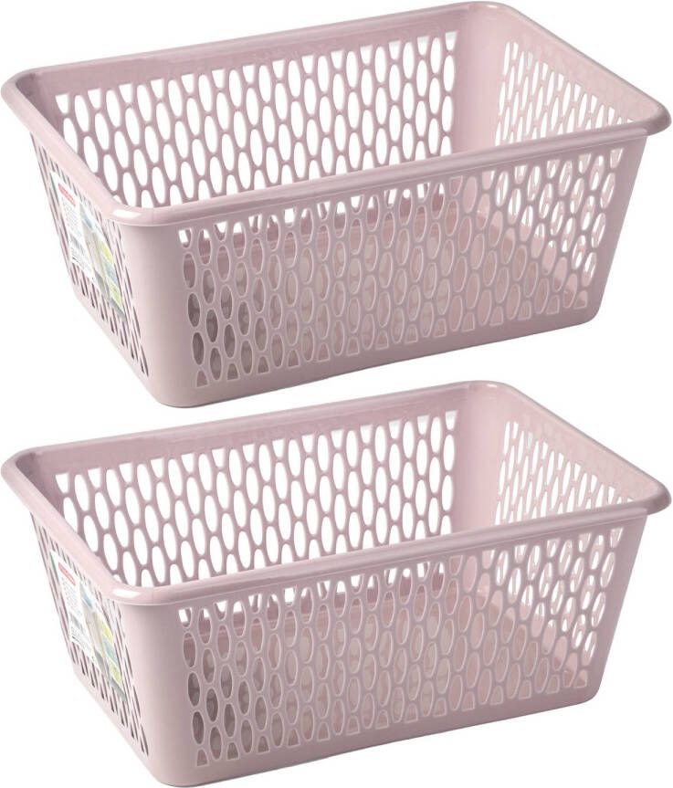 Forte Plastics Plasticforte opbergmand kastmandje 2x 6 5 liter roze kunststof 20 x 30 x 11 cm Opbergbox