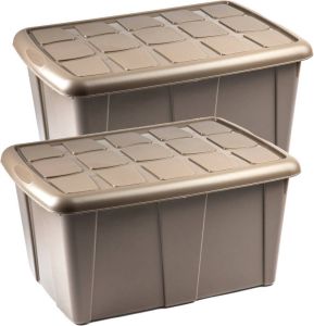 Forte Plastics Plasticforte Opslagbox met deksel 2x Beige 60L kunststof 63 x 46 x 32 cm Opbergbox