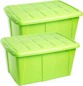 Forte Plastics Plasticforte Opslagbox met deksel 2x Limegroen 60L kunststof 63 x 46 x 32 cm Opbergbox