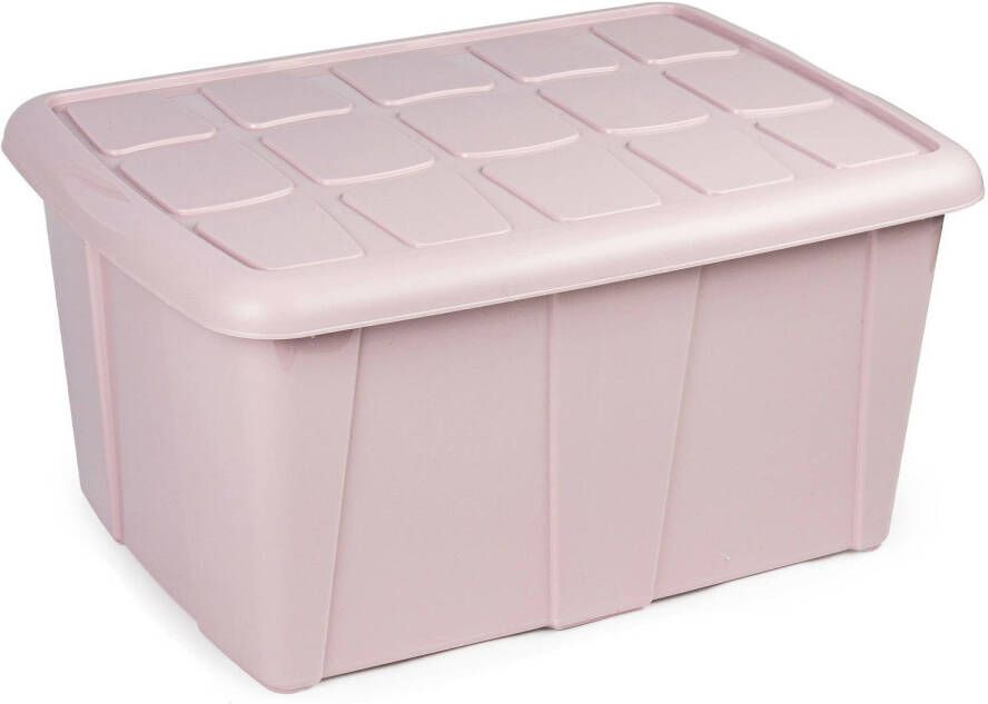 Forte Plastics Opslagbox kist van 60 liter met deksel Lichtroze kunststof 63 x 46 x 32 cm Opbergbox