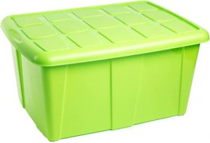 Forte Plastics Opslagbox kist van 60 liter met deksel Limegroen kunststof 63 x 46 x 32 cm Opbergbox
