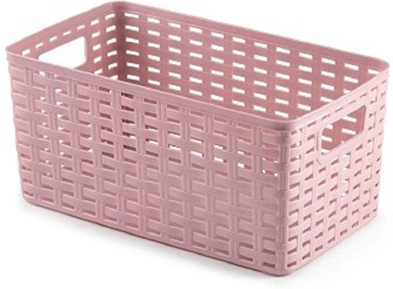 Forte Plastics Rotan gevlochten opbergmand opbergbox kunststof Oud roze 15 x 28 x 13 cm Opbergbox