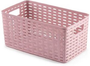 Forte Plastics Rotan gevlochten opbergmand opbergbox kunststof Oud roze 15 x 28 x 13 cm Kast mandjes Opbergbox